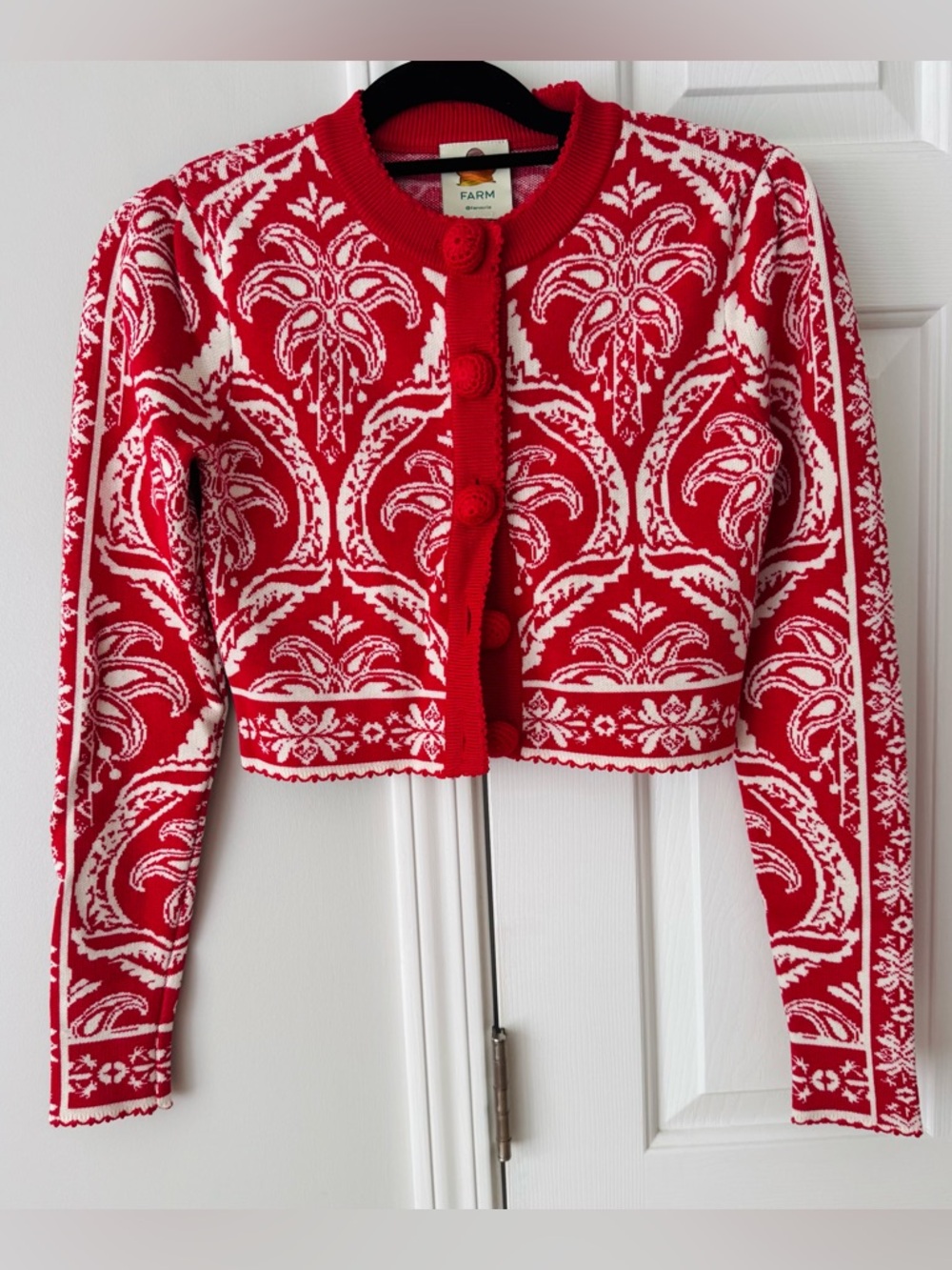 Farm Rio The Red Tropical Jacquard Knit Cardigan, Size XS - Picture 5 of 11